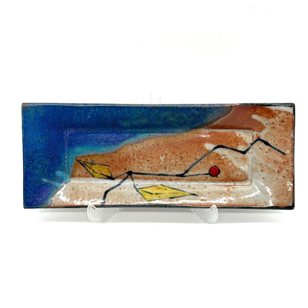 Signed DEWITT Clay Pottery Multicolor Glazed Rectangle Trinket Dish